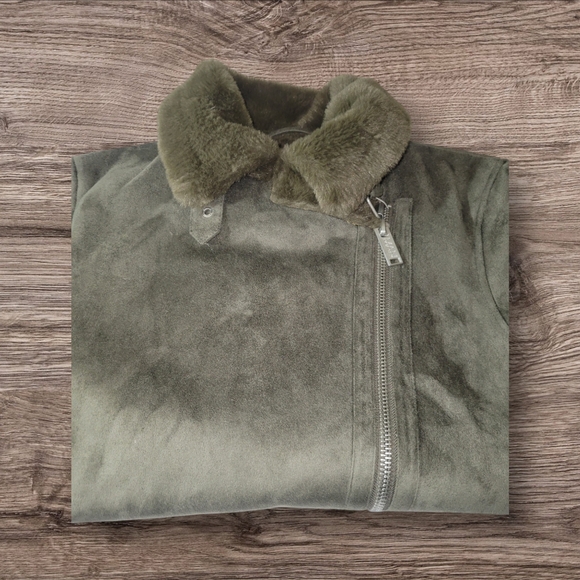 BoohooMan Faux Fur Lined Suede Aviator Jacket Men's Size Small - Picture 4 of 8